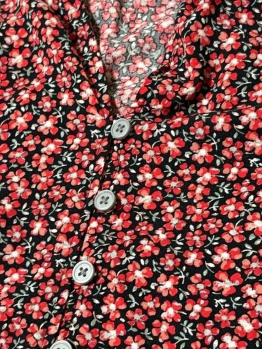 Loft Red Ditsy Floral Tie Long Sleeve Swing Mini Dress Size XS